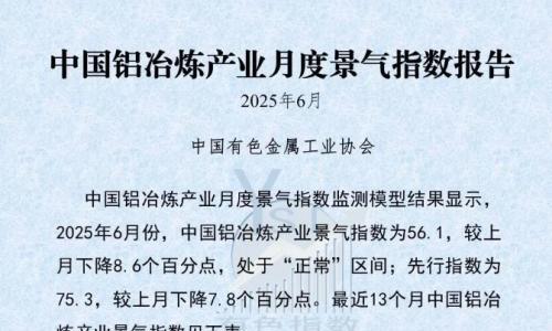 中国铝冶炼产业月度景气指数报告(2025年6月)